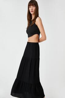 Черная женская прямая юбка-миди с нормальной талией Koton, черный