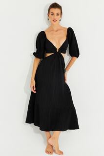 Женское черное платье макси с глубоким вырезом и открытой спиной Cool &amp; Sexy, черный