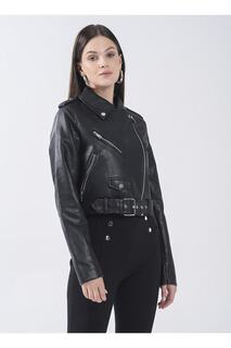 Черная женская кожаная куртка Koton, черный