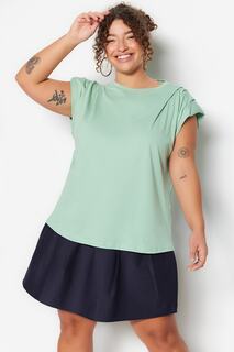 Мятная плиссированная блузка с вязаными рукавами Trendyol, зеленый