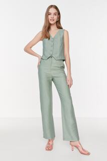 Мятные широкие плетеные брюки с высокой талией Trendyol, зеленый