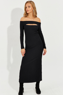 Женское черное платье миди с воротником Мадонна и окном RMZ21163 Cool &amp; Sexy, черный