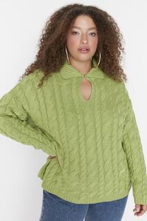 Мятный вязаный свитер с рубашечным воротником Trendyol, зеленый
