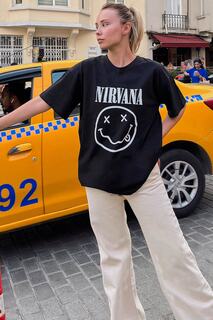 Черная женская футболка оверсайз с принтом New Nirvana Swist, черный