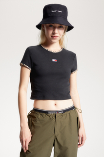 Черная женская футболка с круглым вырезом Tommy Jeans, черный