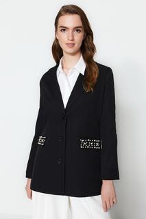 Черная куртка на тканевой подкладке с жемчужной отделкой на кармане Trendyol Modest, черный