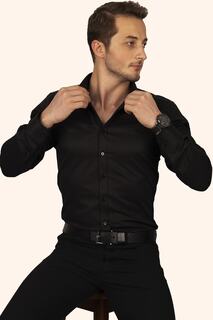 Черная мужская рубашка узкого кроя с рисунком добби в подарочной упаковке Etikmen, черный