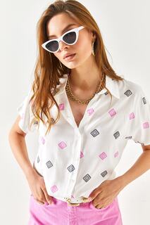 Женская розовая рубашка из вискозной ткани с геометрическим узором «летучая мышь» Olalook, розовый