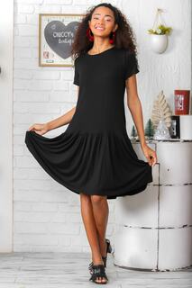 Женское черное платье с круглым вырезом и короткими рукавами и присборенной кромкой Chiccy, черный
