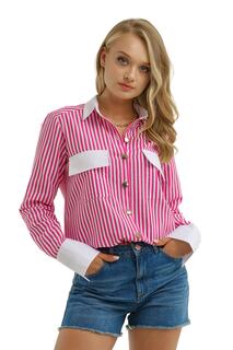 Женская розовая классическая рубашка с широкими манжетами на пуговицах armonika, розовый