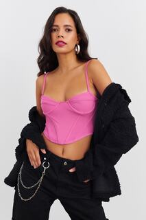 Женская розовая укороченная блузка на косточках İZ1281 Cool &amp; Sexy, розовый