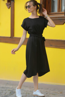 Женское черное платье с эластичной резинкой на талии armonika, черный