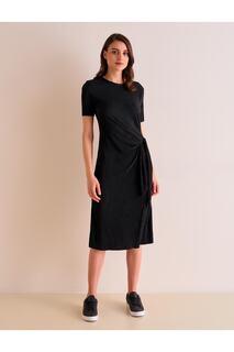 Женское черное плиссированное трикотажное платье миди прямого кроя с круглым вырезом и короткими рукавами Jimmy Key, черный