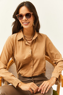 Женская рубашка из тканой ткани цвета меда с молоком и кофе, потертая камнями, Olalook, коричневый