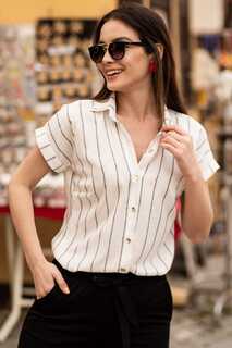 Женская рубашка из дымчатого льна в полоску с коротким рукавом armonika, экрю