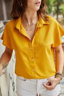 Женская рубашка горчичного цвета с коротким рукавом 9YXK2-41265-37 XHAN, хаки