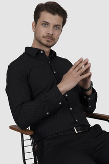 Черная узкая рубашка в горошек с подарочной коробкой Etikmen, черный