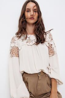 Женская светло-бежевая тканая блузка с вязаным мотивом Trend Alaçatı Stili, бежевый