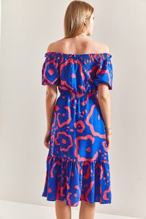 Женское эластичное платье с воротником Мадонна на талии Bianco Lucci, синий