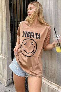 Норковая женская футболка оверсайз с принтом New Nirvana Swist, коричневый