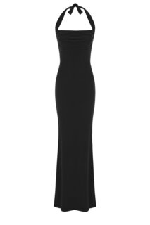 Черное вечернее платье с драпировкой на груди и разрезом на спине Whenever Company, черный