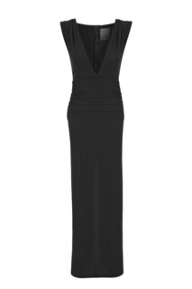 Черное вечернее платье с глубоким V-образным вырезом, драпировкой на талии и разрезом сзади Whenever Company, черный