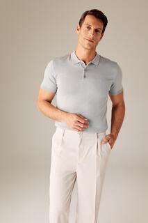 Облегающая трикотажная футболка с воротником-поло и короткими рукавами DeFacto, серый