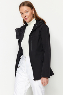 Черное водонепроницаемое флисовое пальто с капюшоном Winter Essentials/Ski Collection Trendyol, черный