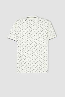 Облегающая футболка из 100% хлопка с короткими рукавами и воротником-поло DeFacto, белый