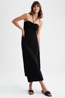 Облегающее платье макси А-силуэта без бретелек DeFacto, черный