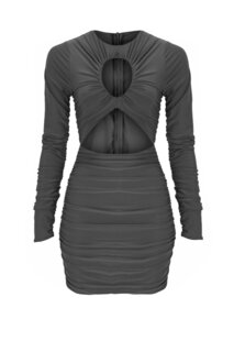 Черное мини-платье с длинными рукавами, драпированным круглым вырезом, глубоким вырезом на груди и животе Whenever Company, черный