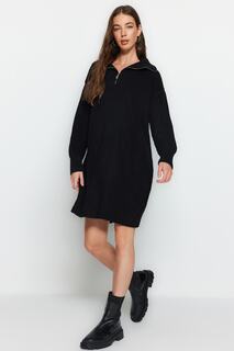 Черное мини-трикотажное платье на молнии Trendyol, черный