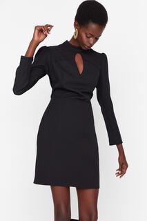 Черное мини-тканое платье с воротником-трапецией Trendyol, черный