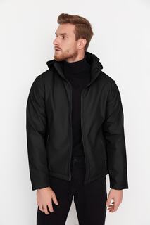 Черное мужское уличное пальто стандартной посадки со съемным капюшоном Trendyol, черный