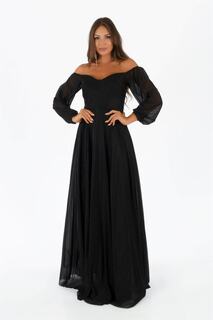 Черное обручальное платье с воротником из люрекса и длинными рукавами Carmen, черный