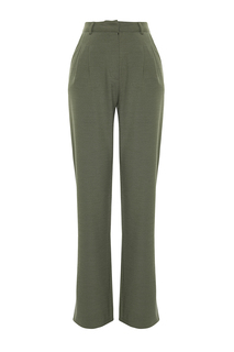 Ограниченная серия мятных прямых/прямых тканых брюк со складками Trendyol, зеленый