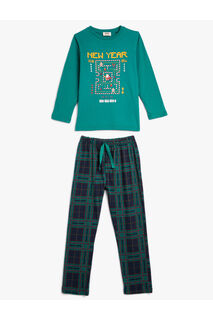 Семейное сочетание — пижамный комплект с новогодней тематикой из 2 предметов хлопка Koton, фиолетовый