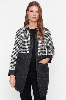 Черное стеганое пальто с узором «гусиные лапки» в цветных блоках Trendyol Modest, черный