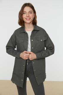 Серая джинсовая куртка с рубашечным воротником Trendyol Modest, серый