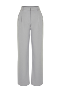 Ограниченная серия серых тканых брюк прямого кроя со складками Trendyol, серый