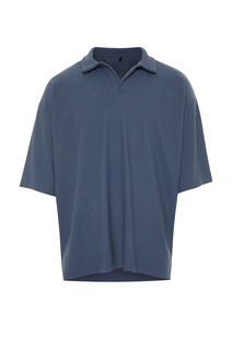 Ограниченная серия, мужская объемная футболка Indigo с короткими рукавами, текстурированная, без морщин, оттоманская бесшовная футболка с воротником-поло Trendyol, темно-синий