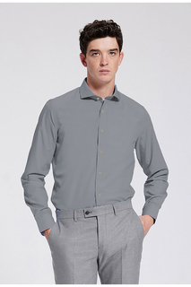 Серая рубашка с итальянским воротником приталенного кроя добби D&apos;S Damat, серый
