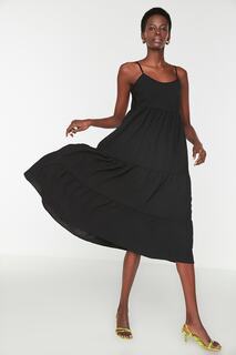 Черное тканое платье миди с оборками на бретелях TWOSS22EL1837 Trendyol, черный