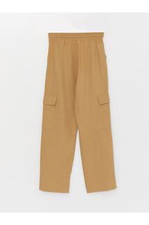 Однотонные женские брюки из смесового льна с эластичной резинкой на талии LC Waikiki, коричневый