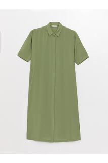 Однотонное женское льняное платье-рубашка с короткими рукавами LC Waikiki, зеленый