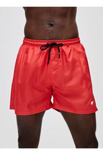 Однотонный красный мужской купальник с шортами и нормальной талией Bad Bear