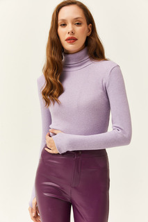 Женская сиреневая блузка из лайкры с воротником и пальцами Olalook, фиолетовый