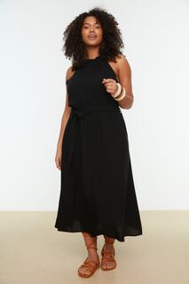 Черное тканое платье с бретелькой на шее и поясом TBBSS22EL1545 Trendyol, черный