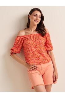 Оранжевая свободная блузка с открытыми плечами и цветочным узором Jimmy Key, оранжевый