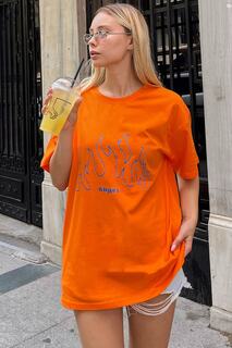 Оранжевая женская футболка оверсайз с принтом Angel Angel Swist, оранжевый